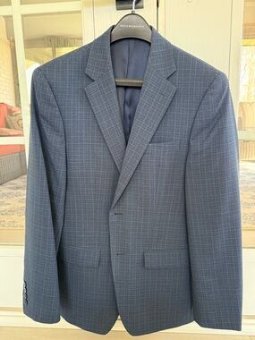 Calvin Klein Men's Navy Blue Windowpane Sport Coat